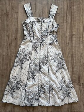 Embroidered cotton Classic White & Black Floral Midi Dress timeless polka dot